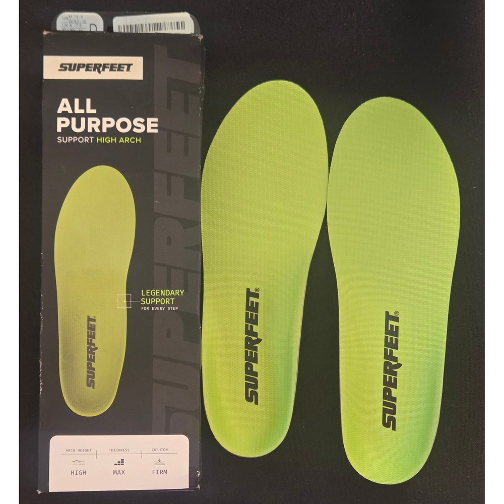 Superfeet All-Purpose Support High Arch Insoles Size D Mens 7.5-9 Womens 8.5-10